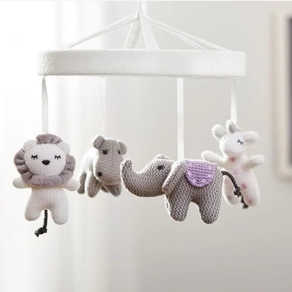 ‼️lower price‼️ POTTERY BARN Knit Animal Friends White Musical Crib Mobile + Arm - Picture 3 of 6